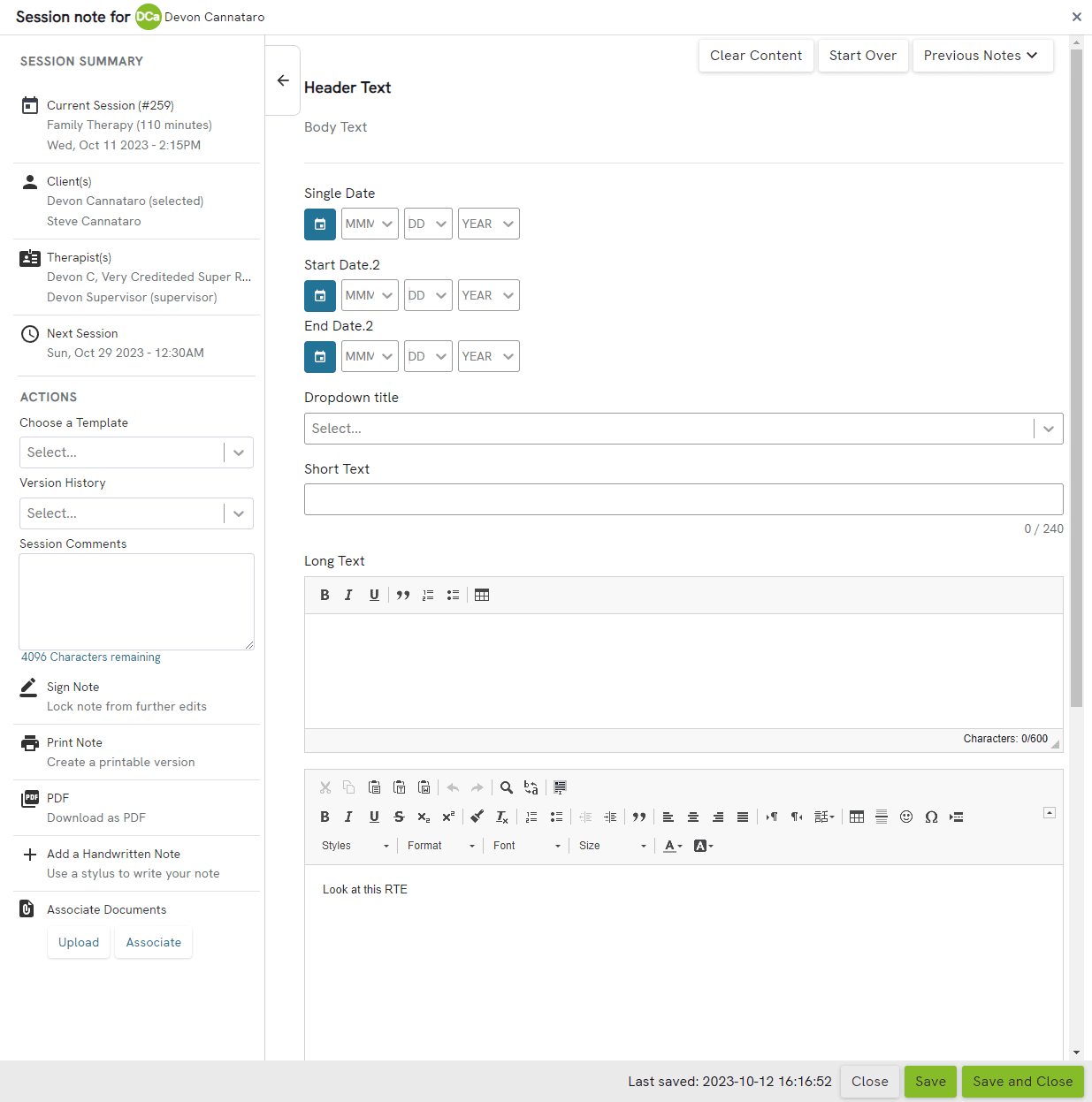 Screenshot of the Owl Practice notes editor with sidebar.
